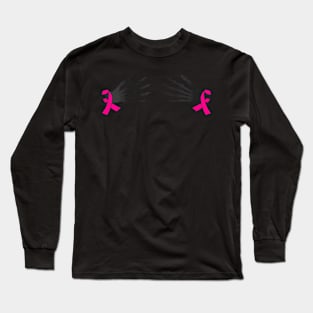 Womens Skeleton Hand With  Ribbon Breast Cancer Awareness Long Sleeve T-Shirt